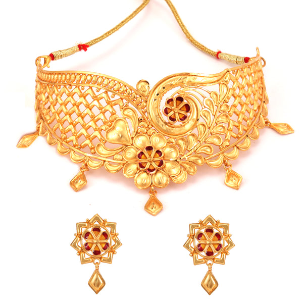 Barfi Jaal Floral Design Crown Choker Set