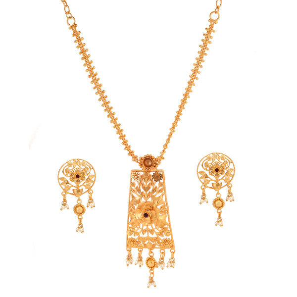 Rose Decorated Beaded Drop Necklace Set