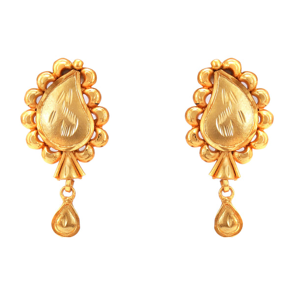 Gold plated chandelier earrings with intricate design, perfect match for choker set and elegant accessories.