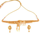 Advika Gold Plated Choker Set featuring a stunning necklace and matching earrings with intricate design details.