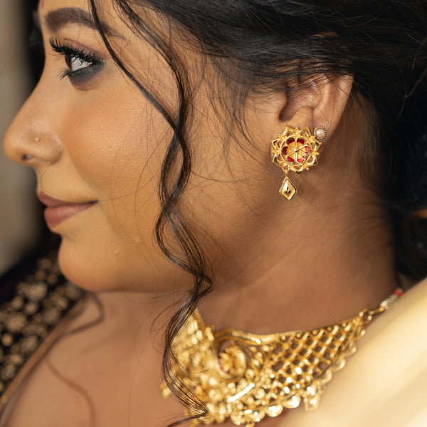 Barfi Jaal Floral Design Crown Choker Set - BRISHNI