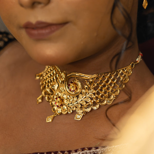 Barfi Jaal Floral Design Crown Choker Set - BRISHNI