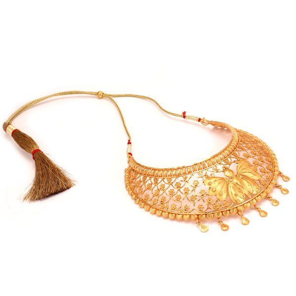 Butterfly charm bridal choker set, gold plated design necklace with elegant detailing and matching earrings.