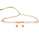 Daisy beaded choker set featuring gold plated design, pearl accents, and matching flower earrings.