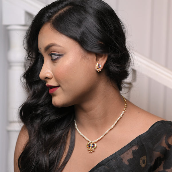 Dual Mayur Locket Set with Beaded Tassel - BRISHNI