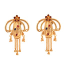 Gold plated Bengali bridal earrings with intricate design and hanging chains, perfect for wedding or festive occasions.