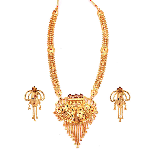Half Lotus Heavy Sitahar Set with 24K gold plated necklace and matching earrings, ideal for Bengali bridal occasions.