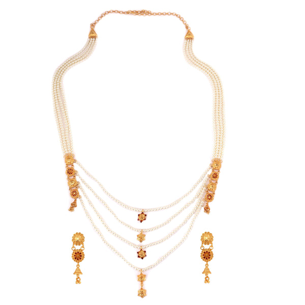 Komol Lata - Four Steps White Beaded Lahara Set - BRISHNI