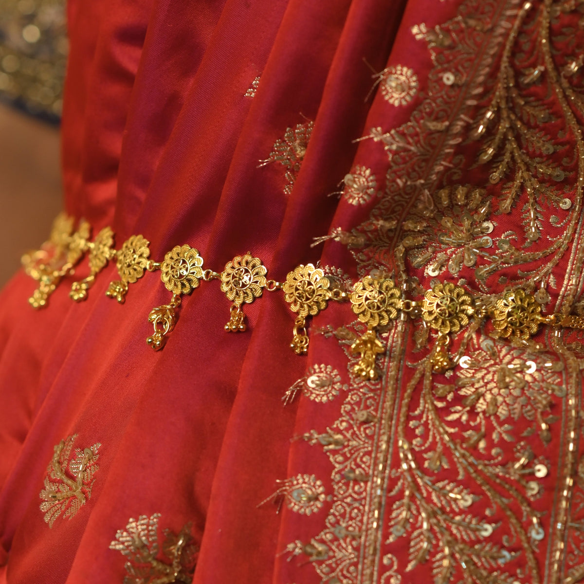 #2577, TRADITIONAL GOLD PLATED FILIGREE  BELT-INDIAN, KAMARBAND/KOMOR BONDHONI. She moves like poetry, wrapped in gold and history.” The  main image 2