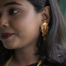 Elegant gold plated Bengali earrings with intricate Minakari work, perfect for bridal wear.
