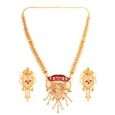 Mahira Minakari Jaal Work Long Sitahar Set, 24K gold plated copper necklace and earrings, perfect for Bengali bridal wear.