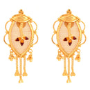 Elegant gold plated Bengali earrings with intricate design and dangle accents, perfect for bridal occasions.