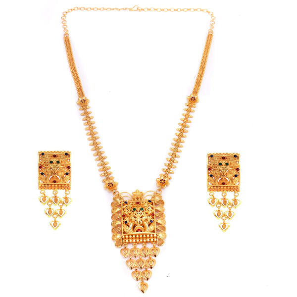Prantika Slick Sitahar Set featuring gold plated necklace and matching earrings, perfect for Bengali bridal fashion.