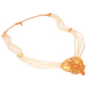 Prashi White Beaded Sitahar necklace with 24K gold plated copper, ideal for Bengali bridal wear.