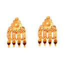 Elegant gold plated earrings with floral design and dangling elements, perfect for pairing with a choker necklace.