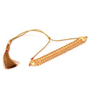 Elegant gold plated choker necklace design with intricate detailing and decorative tassel.