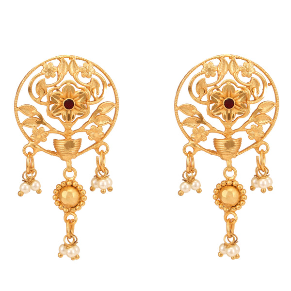 Rose Decorated Beaded Drop Necklace Set - BRISHNI