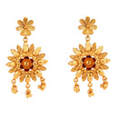 Stunning gold plated earrings with intricate floral design, perfect for Bengali bridal jewelry.