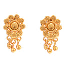 Gold plated flower design earrings with dangles, perfect match for a choker necklace set.