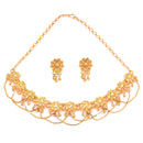 Sohini Flower Chain Choker Necklace Set with matching earrings in 24K gold plated copper design.