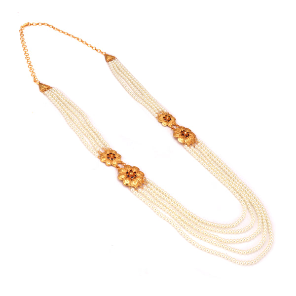 Twin Flower White Beaded Lahara Necklace Set - BRISHNI
