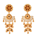 Elegant gold plated Bengali earrings with intricate design and colorful accents, perfect for bridal occasions.