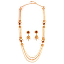 White Beaded Line Flower Framed Long Chatai Necklace Set - BRISHNI