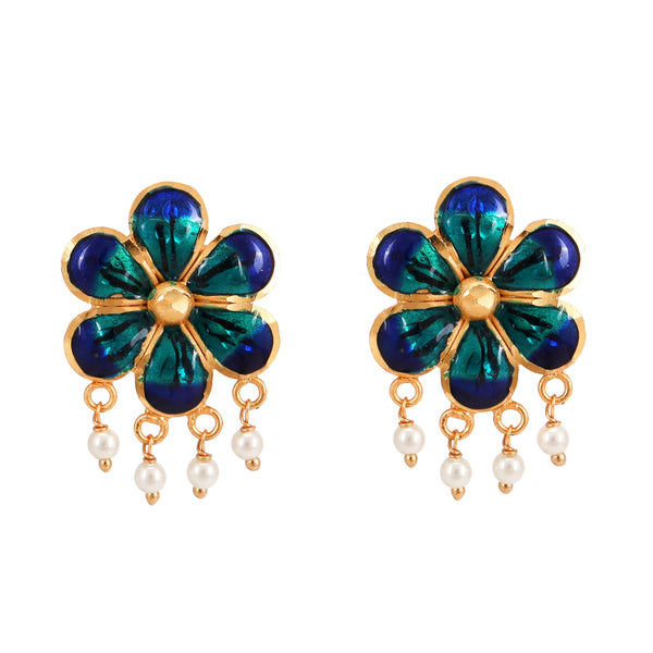 Blue Mina Flower Beaded Chatai Necklace Set - BRISHNI