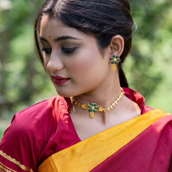 Blue Mina Flower Choker Set - BRISHNI