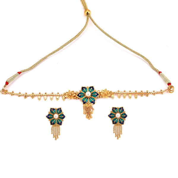 Blue Mina Flower Choker Set - BRISHNI