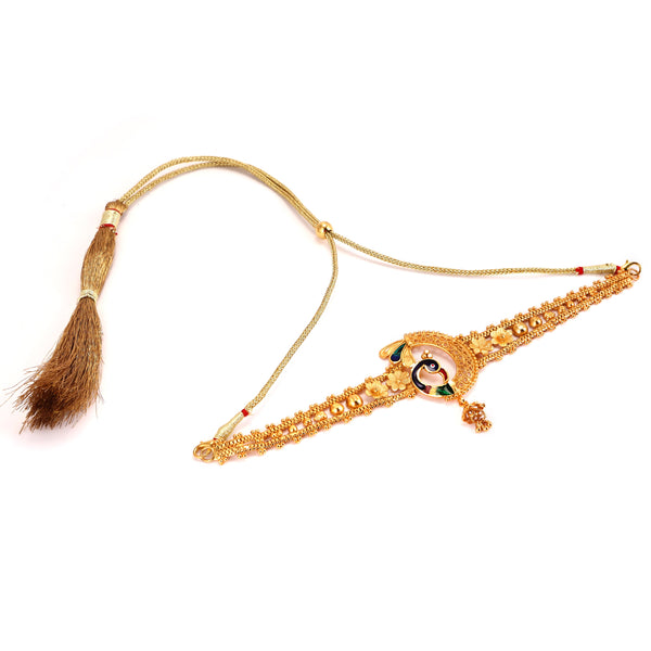 Dancing Peacock Choker Set, 24K Gold Plated Copper necklace and earrings set with colorful peacock design.