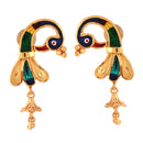 Dancing Peacock earrings, gold-plated design with colorful accents, perfect match for a choker set.