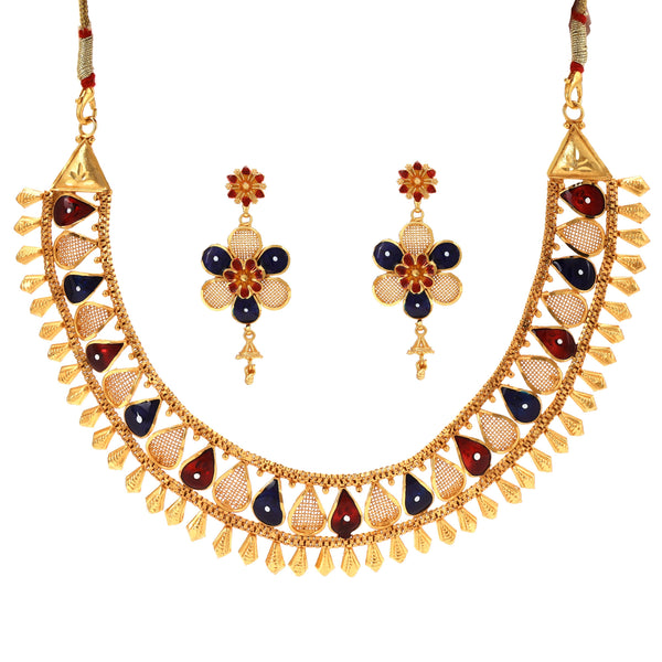 Drop Motif Minakari Chatai Necklace - BRISHNI