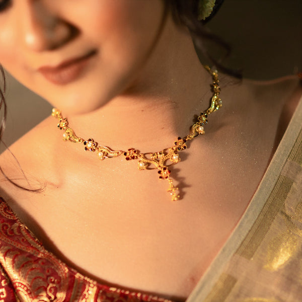 Floral Charm Sleek Necklace Set - BRISHNI