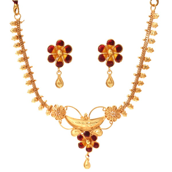 Floral Design Small Necklace Set - BRISHNI