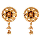 Traditional gold plated Bengali earrings with floral design and dangling accents, perfect for special occasions.