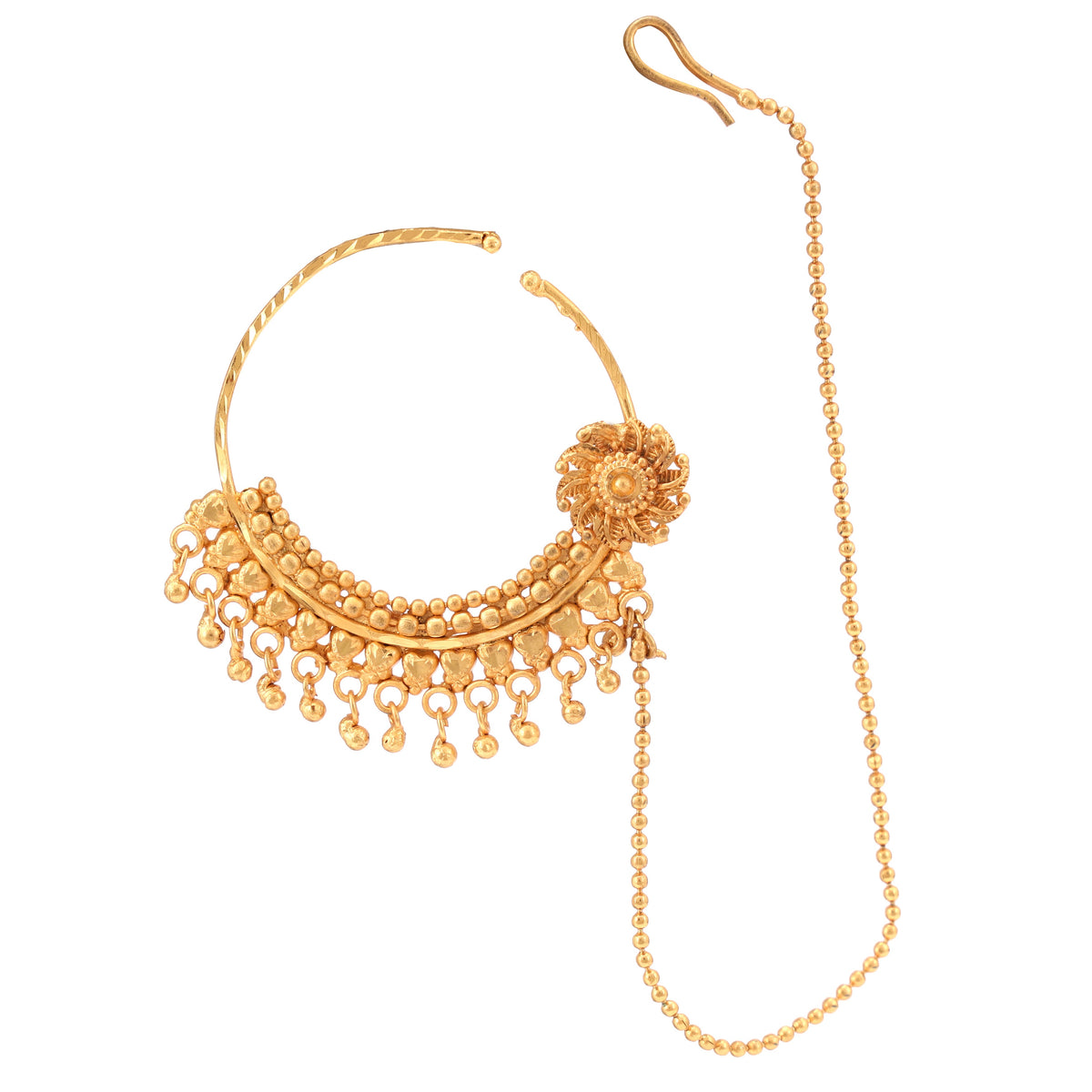 Golden Drop Heavy Bridal Nose Ring Nath