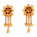 Gold plated traditional Bengali flower earrings with heart-shaped dangles, perfect for ethnic jewelry lovers.