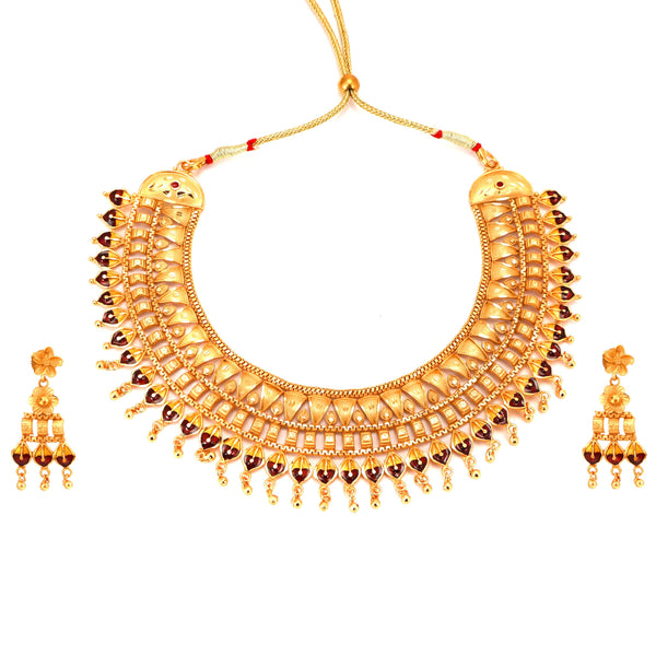 Maroon Mina Wide Chatai Necklace Set - BRISHNI