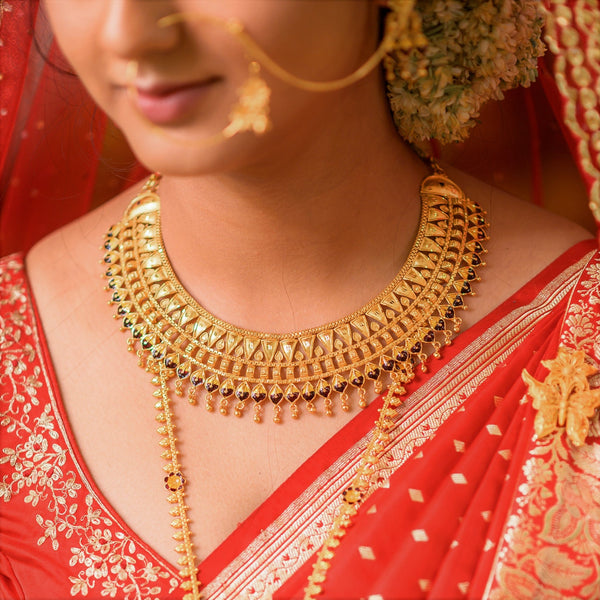 Maroon Mina Wide Chatai Necklace Set - BRISHNI