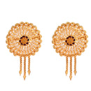 Traditional Bengali gold plated earrings with intricate design and dangling chains.