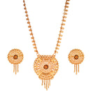 Gold plated Bengali traditional jewelry set with necklace and matching earrings.