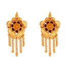 Gold-plated statement earrings with floral design and cascading chains, perfect for elegant occasions.