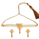 Triangle overlapped white beads choker set with matching earrings, 24K gold-plated copper, elegant jewelry.
