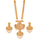 Elegant Bengali traditional Two Steps Latapata long sitahar set, featuring gold plated necklace and matching earrings.