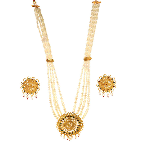 White Beaded Pekhom Motif Long Sitahar Set - BRISHNI