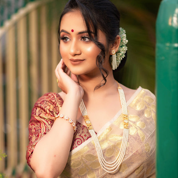 White Mina Beaded Small Lahara Necklace Set - BRISHNI