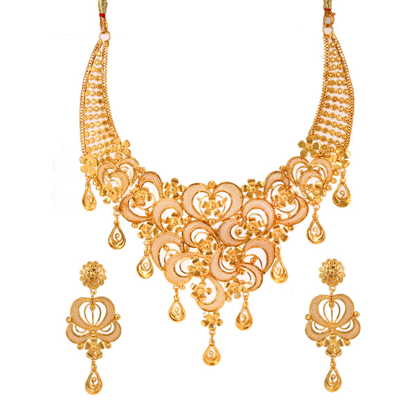 Floral Symphony Heavy Bridal Necklace Set