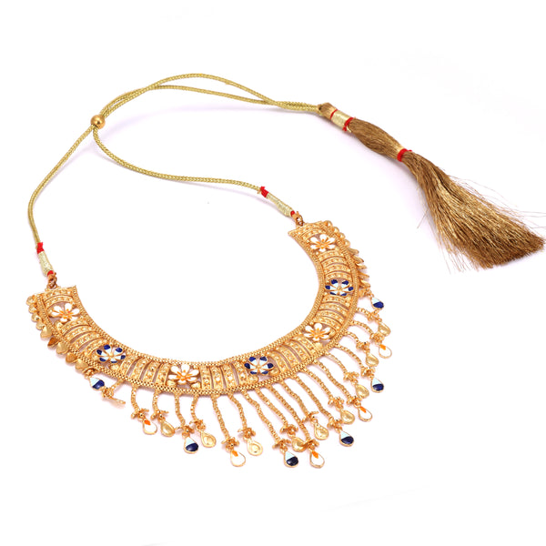 Minakari Bloom Chain Drop Chatai Necklace Set