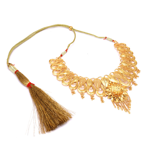 Royal Flower Leaf Ornate Chatai Necklace Set
